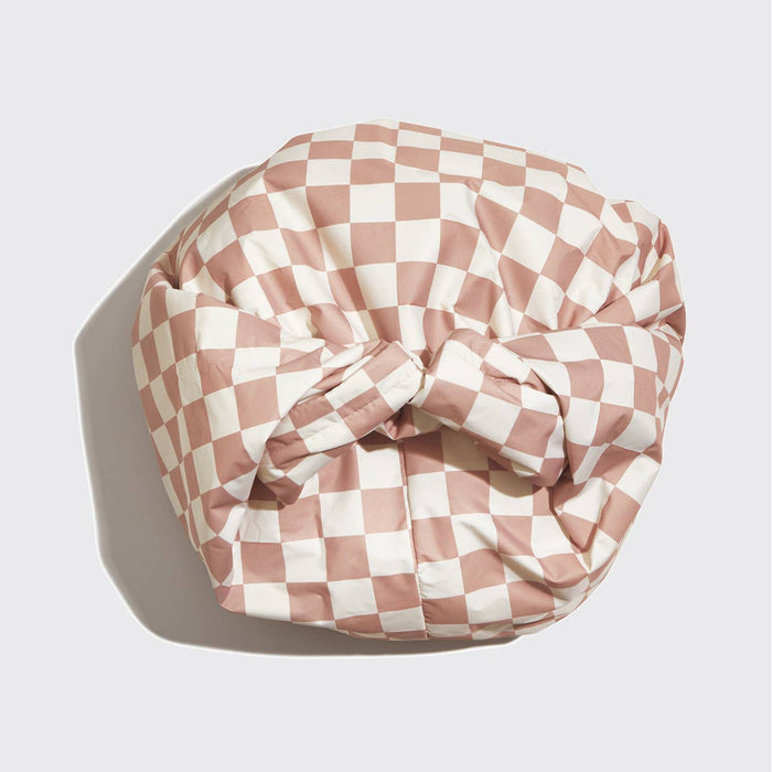 KITSCH Satin Lined Flexi Shower Cap - Terracotta Checker
