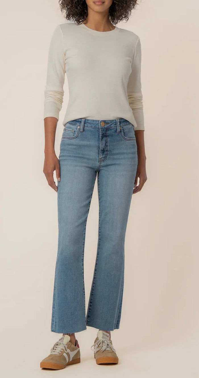 KUT KELSEY HIGH RISE FAB AB ANKLE FLARE WITH RAW HEM-ACHIEVEMENT