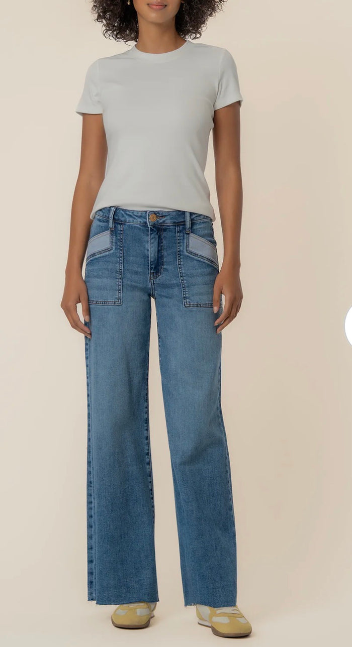 KUT MAYA HIGH RISE PORKSHOP FRONT POCKETS WIDE LEG RAW HEM-SUCCESS
