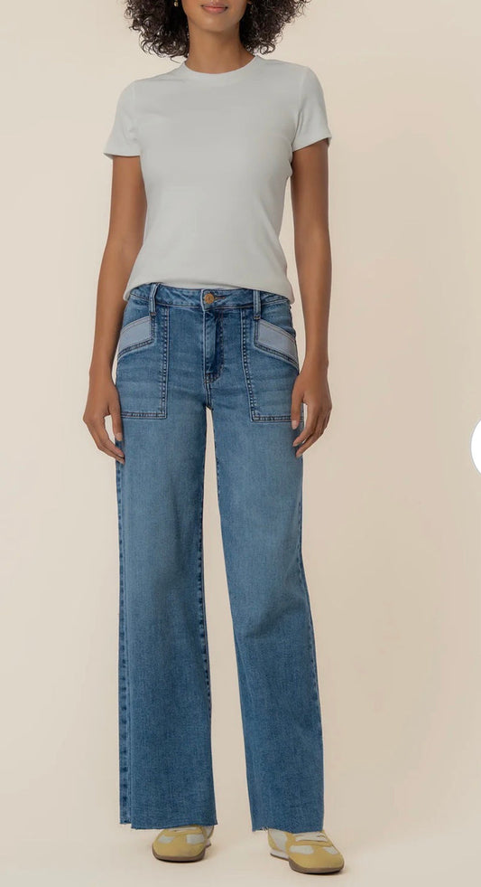 KUT MAYA HIGH RISE PORKSHOP FRONT POCKETS WIDE LEG RAW HEM-SUCCESS
