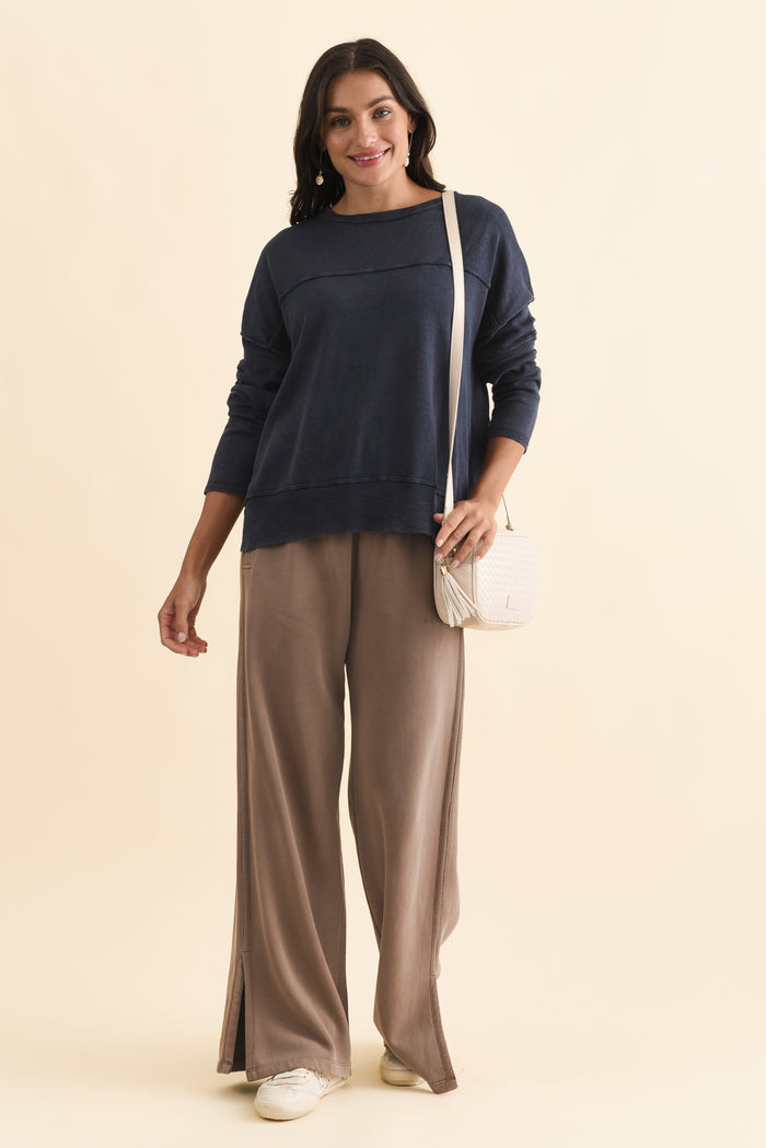 Kymberly Navy Cotton Knit Jumper,Brunette model,alt text|model:Brontie