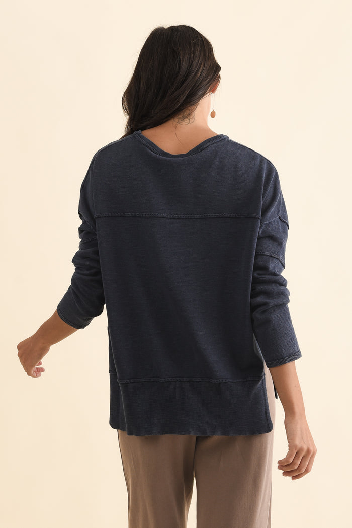 Kymberly Navy Cotton Knit Jumper,Brunette model,alt text|model:Brontie
