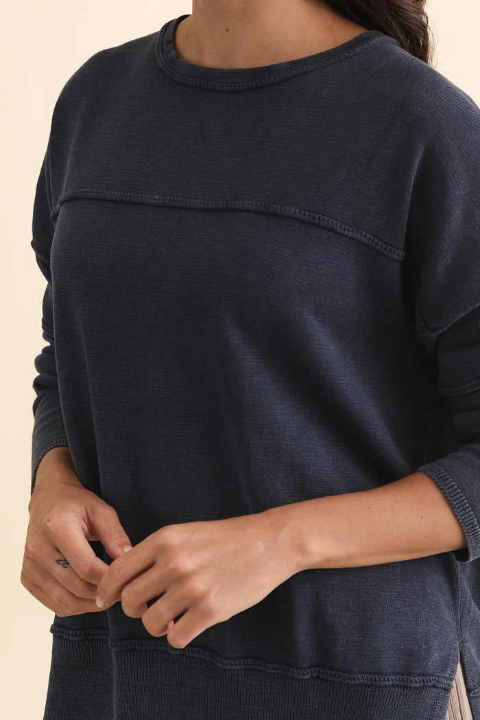 Kymberly Navy Cotton Knit Jumper,Brunette model,alt text|model:Brontie