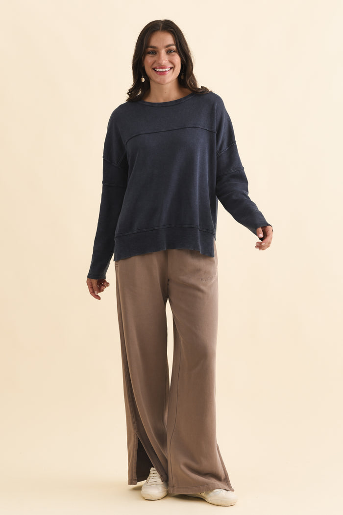 Kymberly Navy Cotton Knit Jumper,Brunette model,alt text|model:Brontie