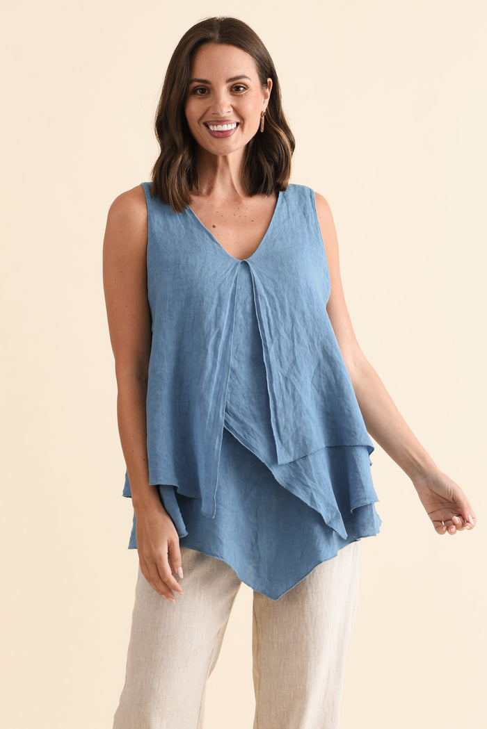 Lagos Steel Linen Layered Tank,Brunette model,alt text|model:MJ