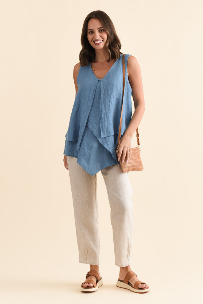 Lagos Steel Linen Layered Tank,Brunette model,alt text|model:MJ
