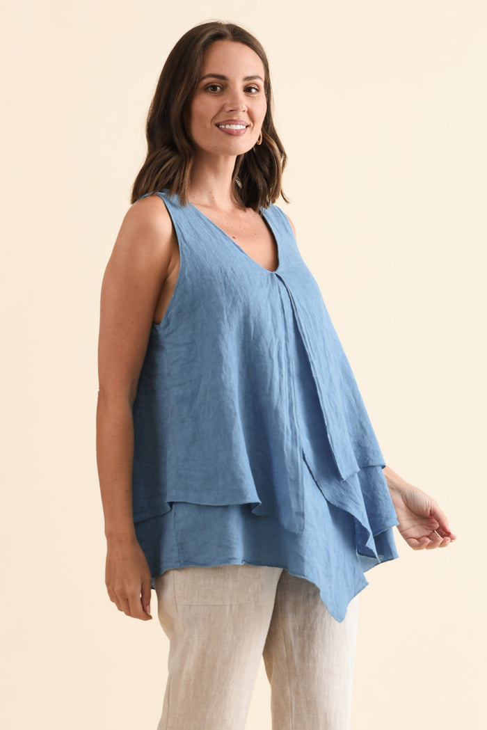 Lagos Steel Linen Layered Tank,Brunette model,alt text|model:MJ