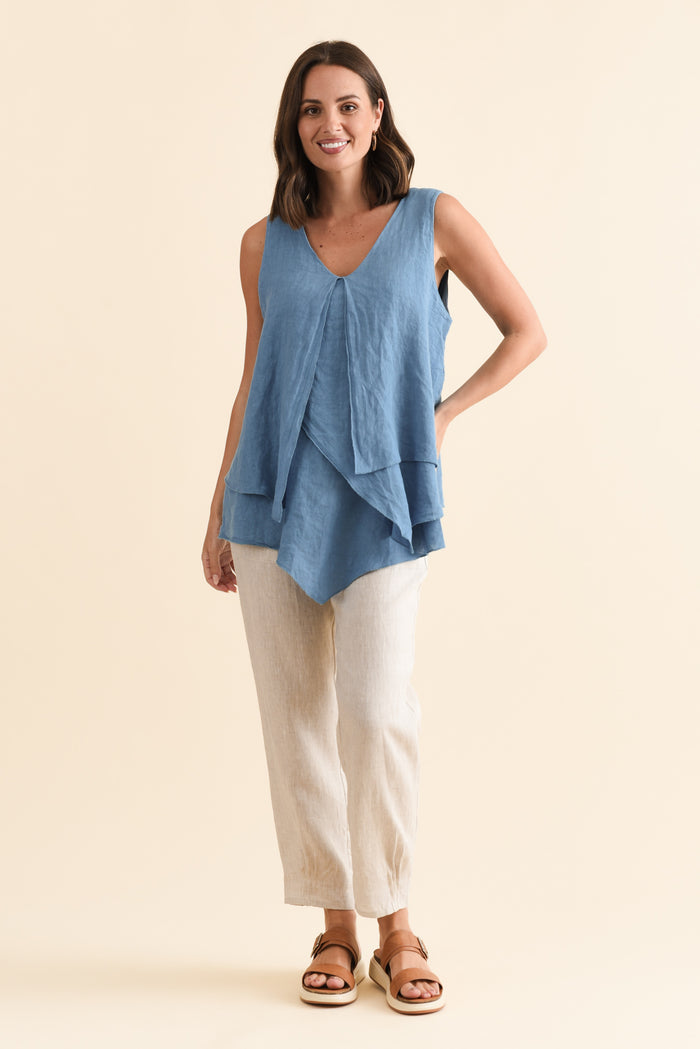 Lagos Steel Linen Layered Tank,Brunette model,alt text|model:MJ
