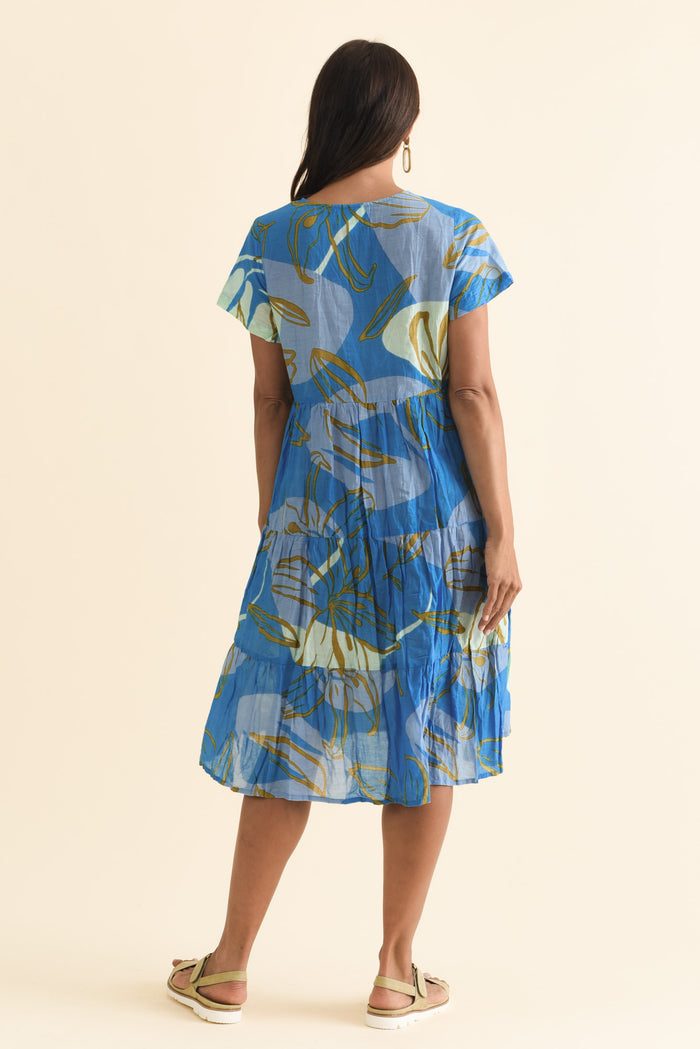 Lania Cobalt Lily Crinkle Cotton Dress,Brunette model,alt text|model:Cara