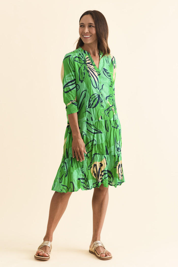 Larissa Green Lily Cotton Pleated Dress,Brunette model,alt text|model:Cara