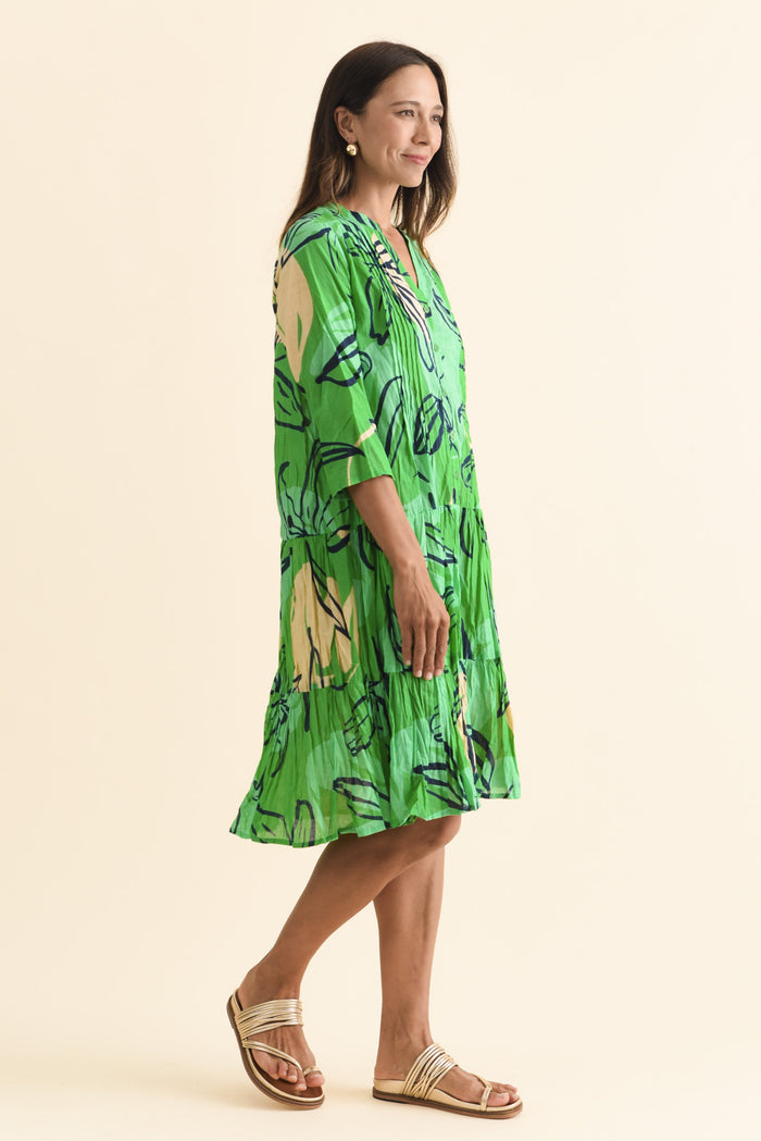 Larissa Green Lily Cotton Pleated Dress,Brunette model,alt text|model:Cara