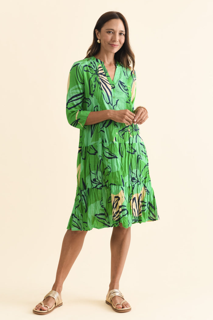 Larissa Green Lily Cotton Pleated Dress,Brunette model,alt text|model:Cara