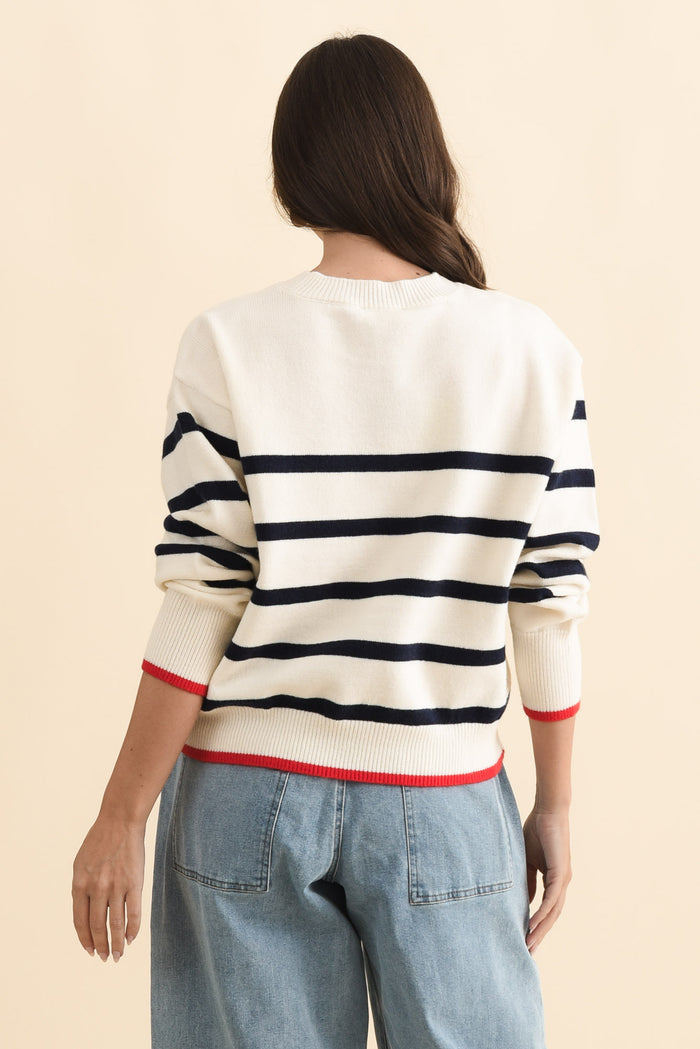 Leonie Navy Stripe Knit Sweater,Brunette model,alt text|model:MJ
