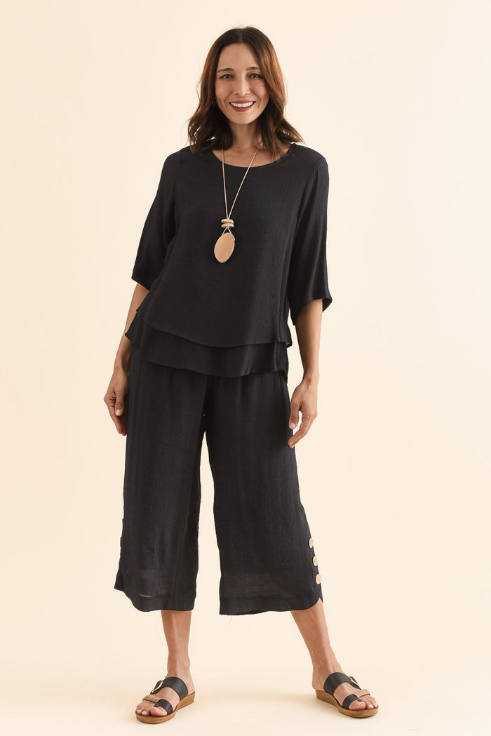 Lettie Black Button Pants,Full Body,Brunette model,alt text|model:Cara