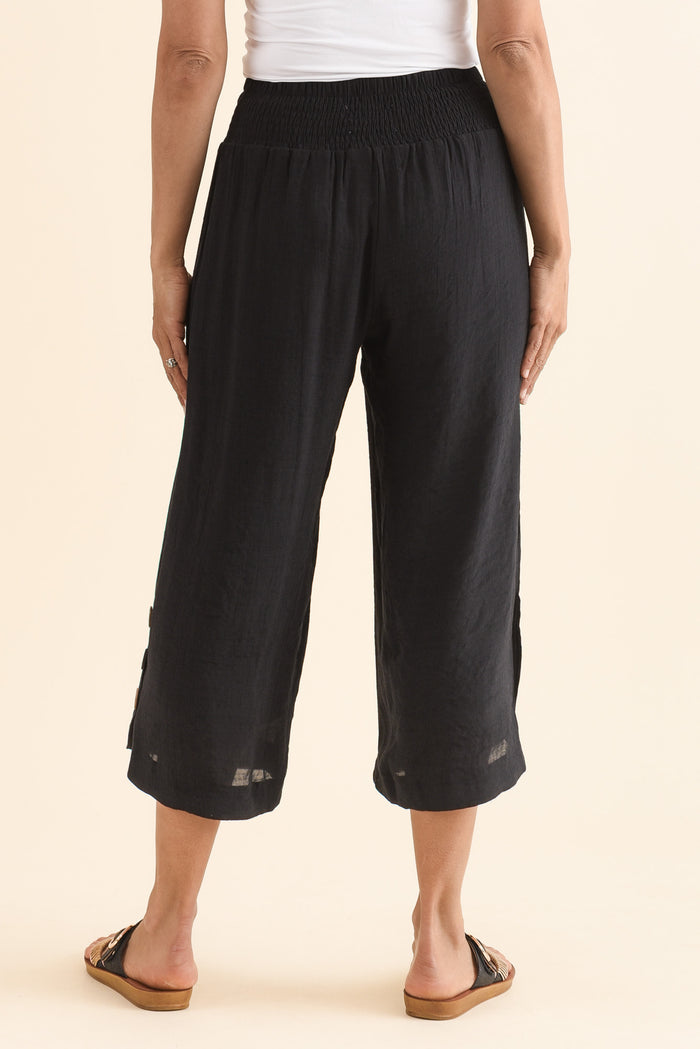 Lettie Black Button Pants,Back,Brunette model,alt text|model:Cara