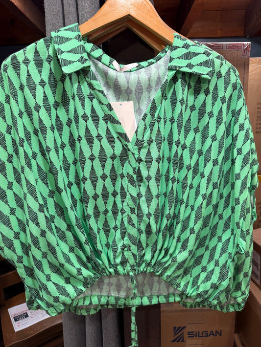 LEZ A LEZ PRINT BUTTON UP W FRONT TIE