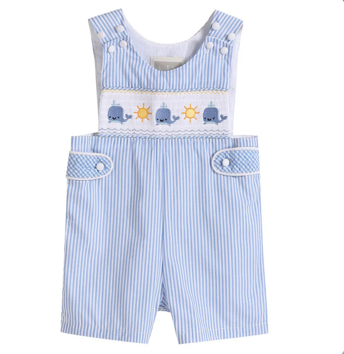 Lil Cactus Whale Seersucker Overalls