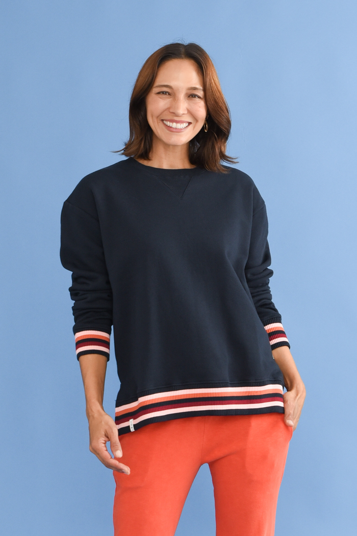 Lili Navy Fleece Trim Sweatshirt,Lifestyle