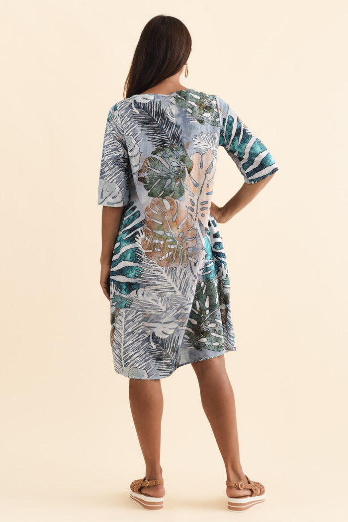 Lilibet Green Leaf Cotton Pocket Dress,Brunette model,alt text|model:Cara