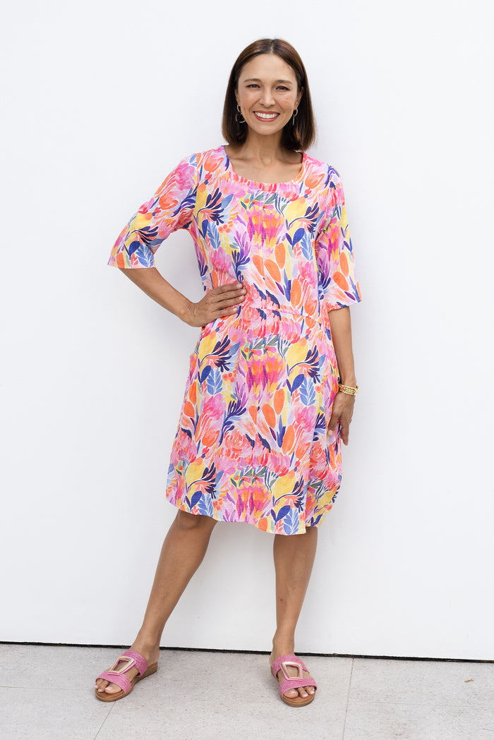 Lilibet Orange Flower Cotton Pocket Dress,Lifestyle
