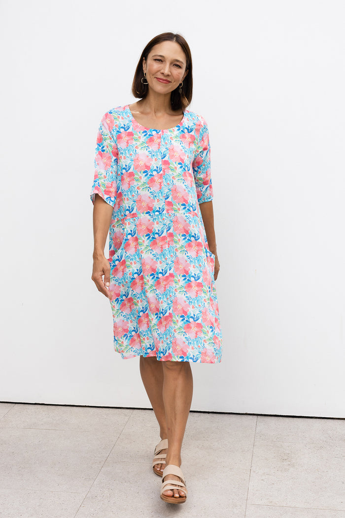 Lilibet Pink Flower Cotton Pocket Dress,Lifestyle