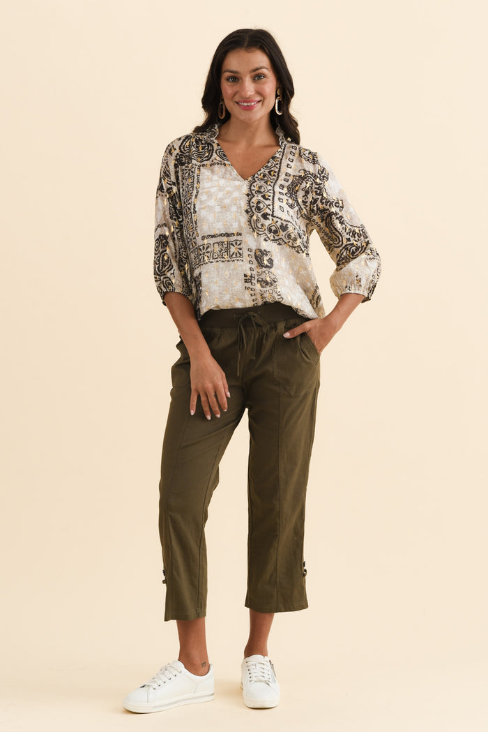 Lindsay Khaki 7/8 Cargo Pants,Brunette model,alt text|model:Brontie