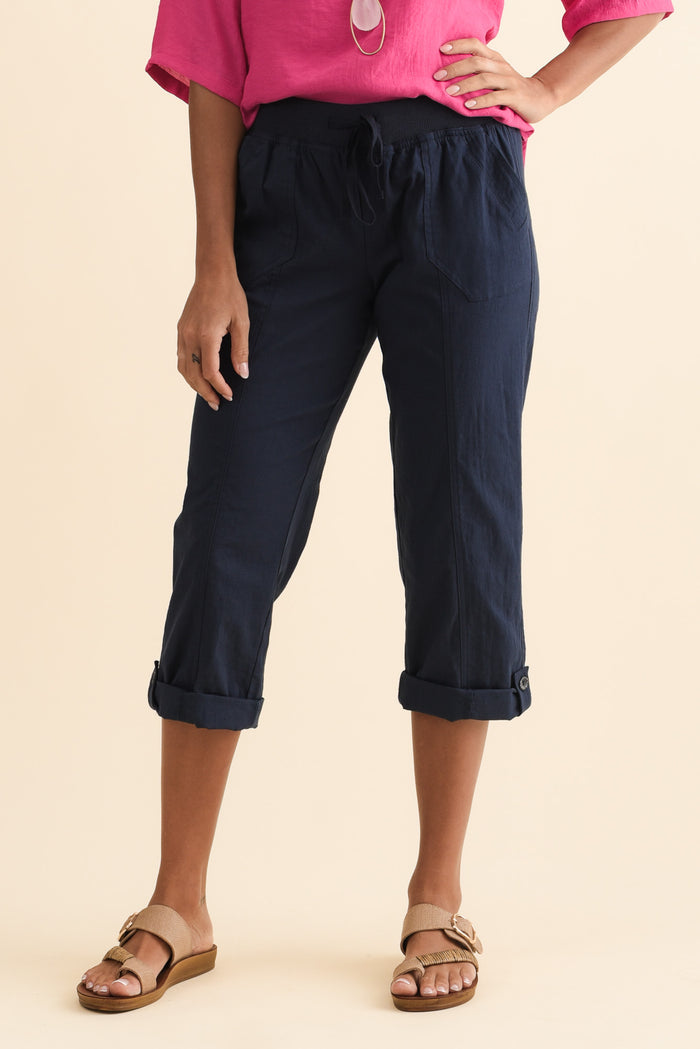 Lindsay Navy 7/8 Cargo Pants,Brunette model,alt text|model:Brontie