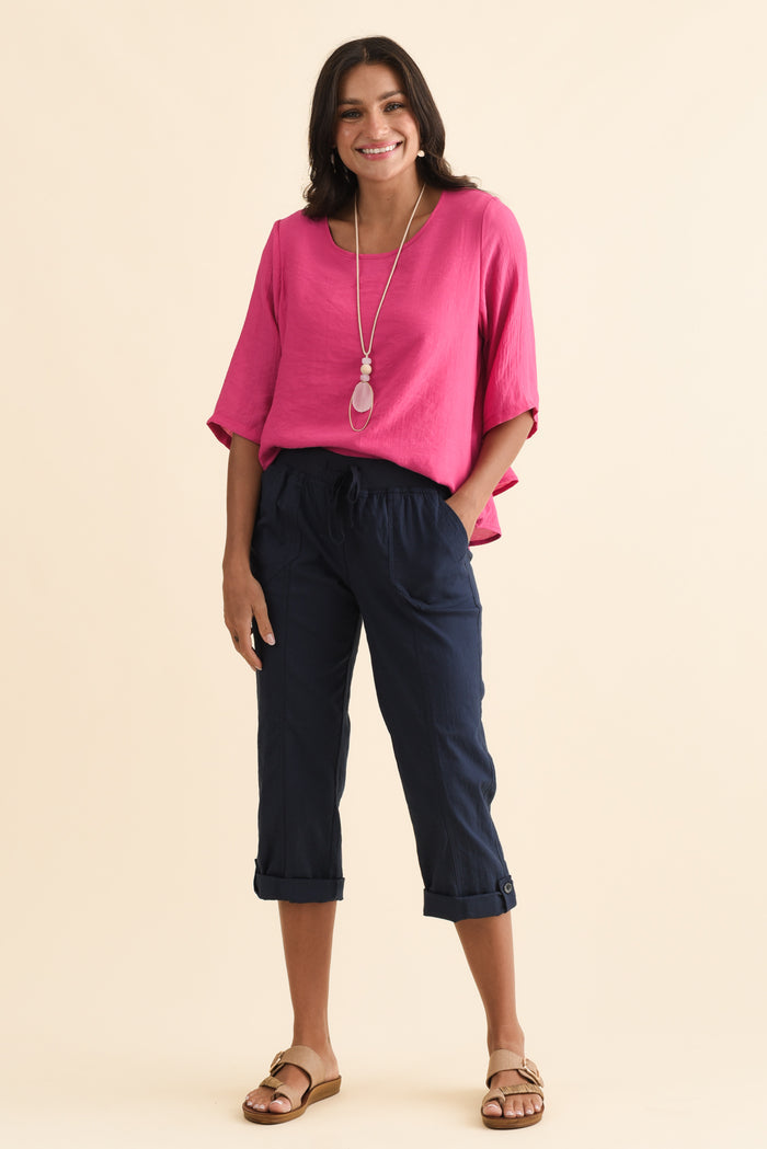 Lindsay Navy 7/8 Cargo Pants,Brunette model,alt text|model:Brontie