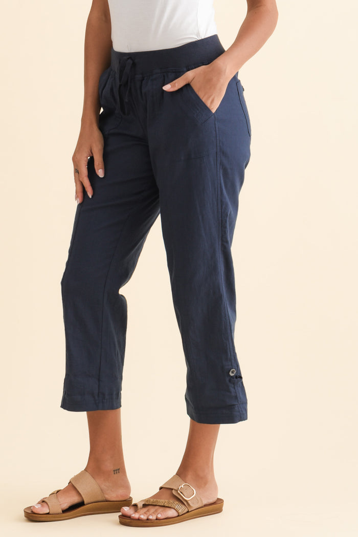 Lindsay Navy 7/8 Cargo Pants,Brunette model,alt text|model:Brontie