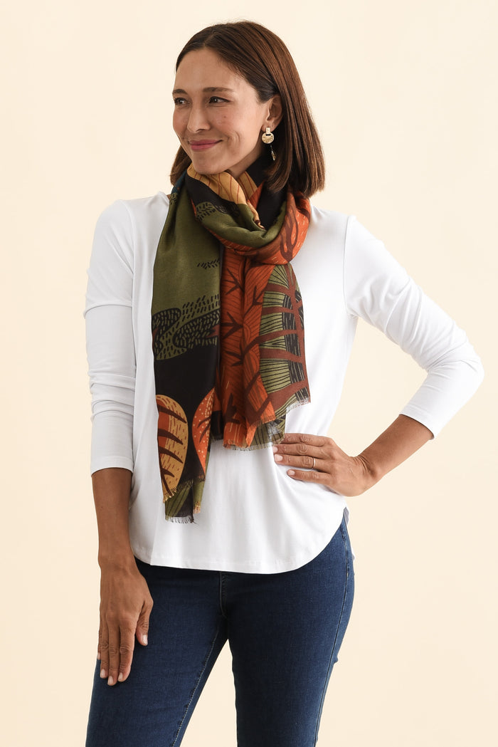 Linnea Brown Leaf Scarf