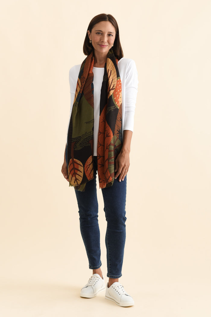 Linnea Brown Leaf Scarf