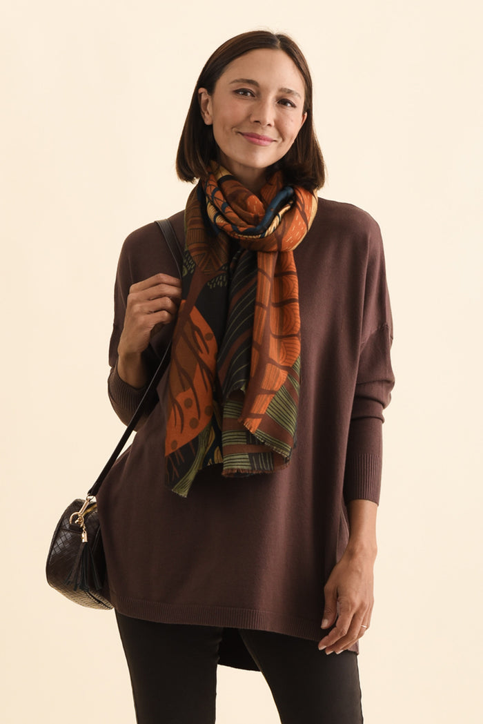 Linnea Brown Leaf Scarf