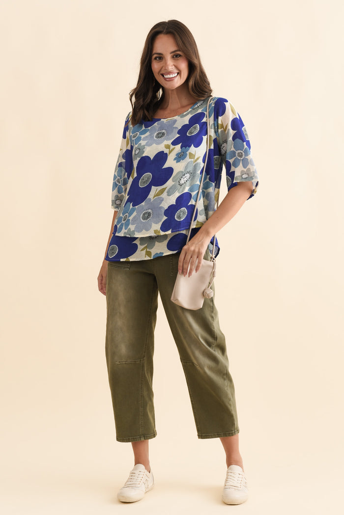 Liora Blue Garden Layered Top,Brunette model,alt text|model:MJ