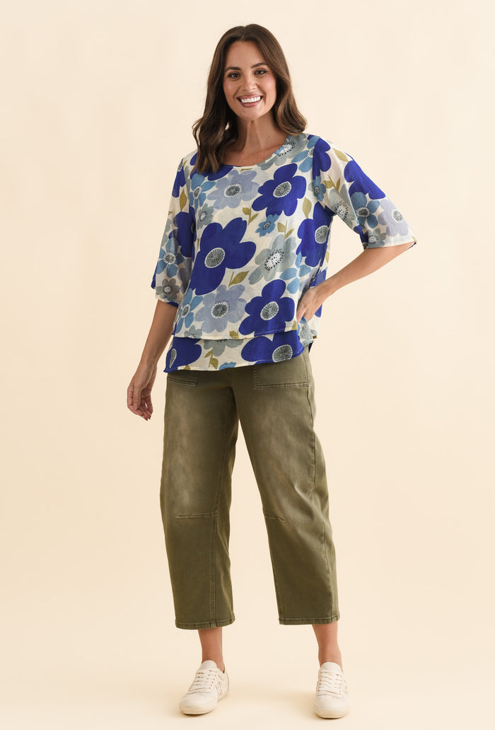 Liora Blue Garden Layered Top,Brunette model,alt text|model:MJ