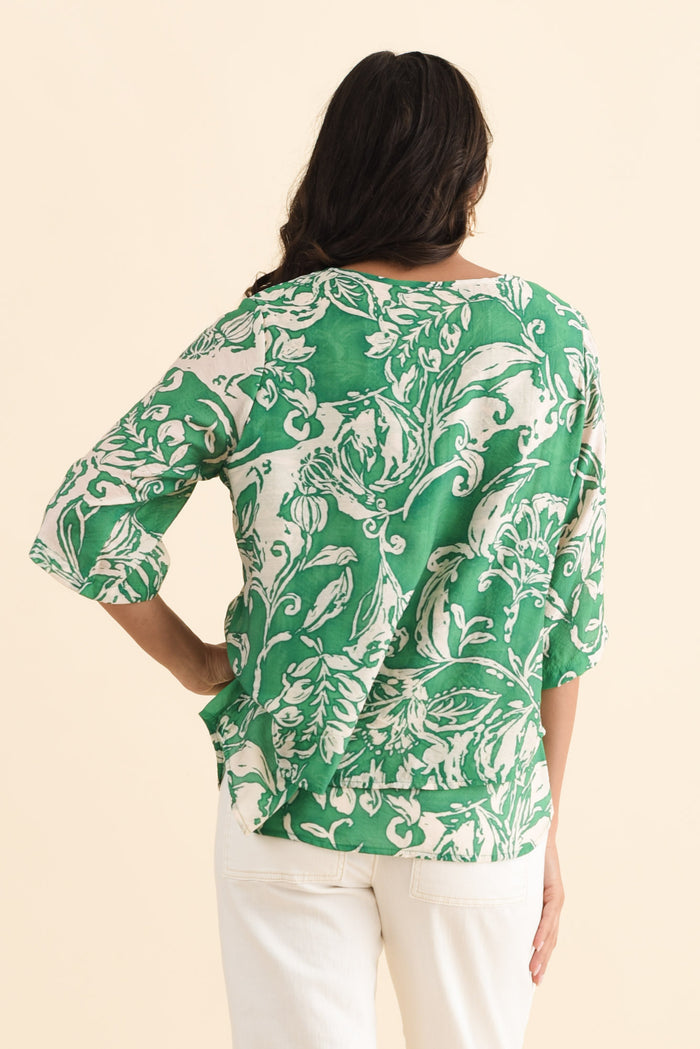 Liora Green Swirl Layered Top,Brunette model,alt text|model:Brontie