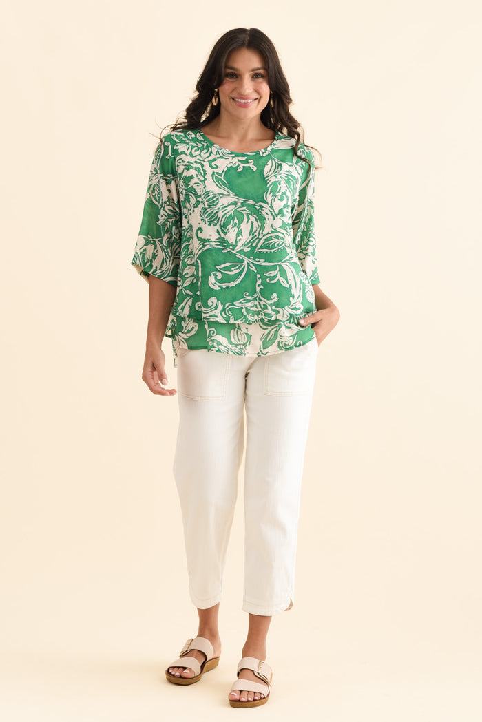 Liora Green Swirl Layered Top,Brunette model,alt text|model:Brontie