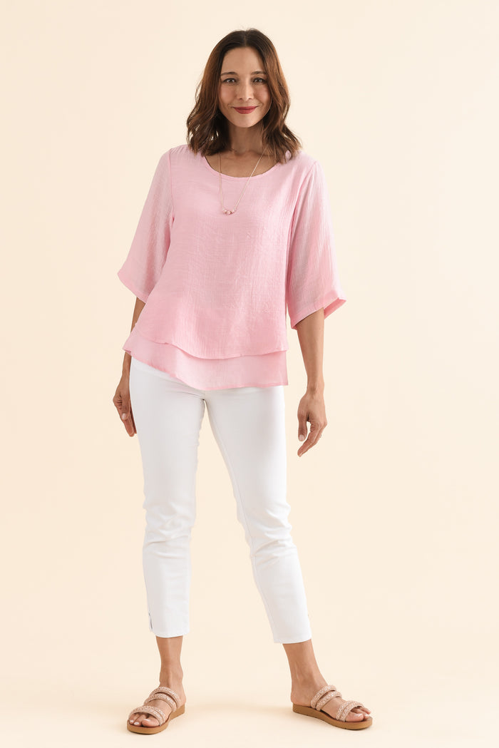 Liora Light Pink Layered Top,Full Body,Brunette model,alt text|model:Cara
