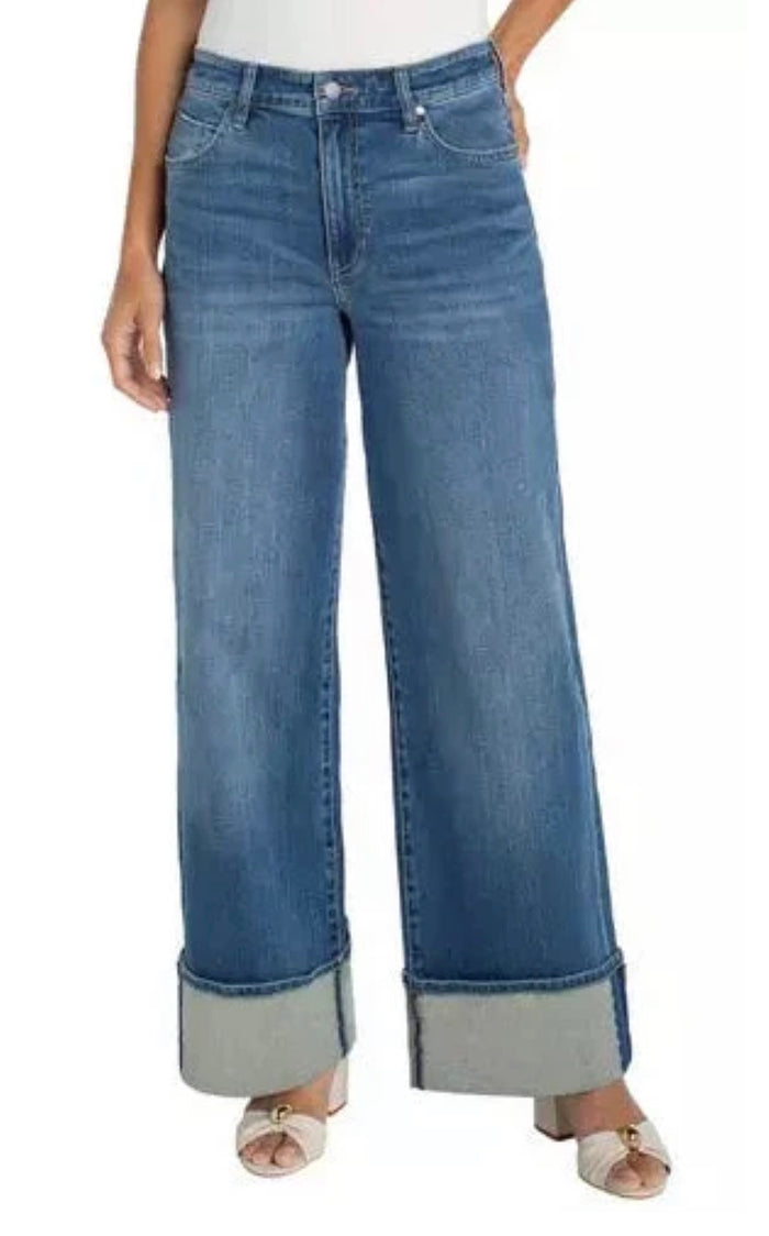 LIVERPOOL MORGAN CUFFED CROP WIDE LEG W. TRIM-TIDAL-WAVE
