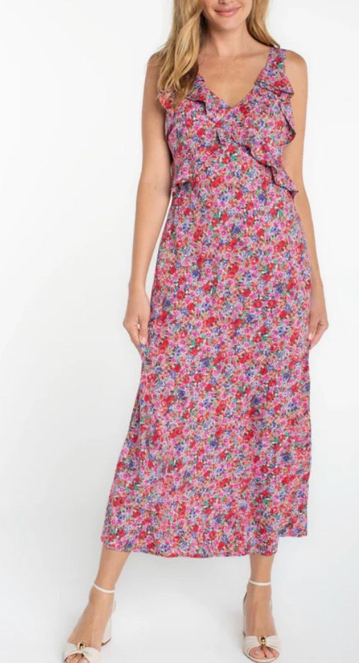 LIVERPOOL SLEEVELESS RUFFLE FRONT WOVEN MAXI DRESS