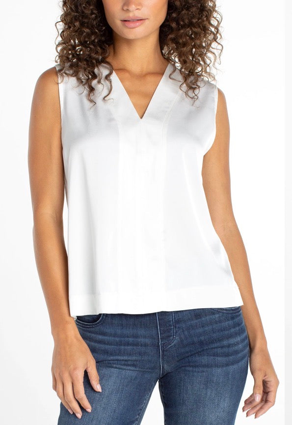 LIVERPOOL SLVLSS V-NECK WOVEN-TO-KNIT TOP