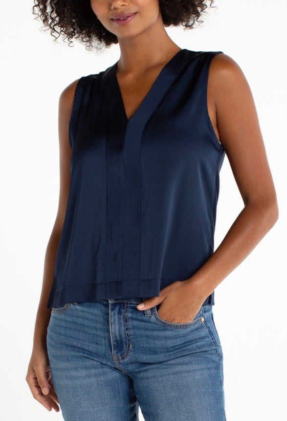 LIVERPOOL SLVLSS V-NECK WOVEN-TO-KNIT TOP