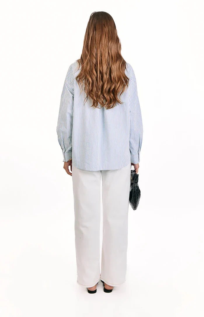 Lola Blue Stripe Embroidered Button Up Shirt