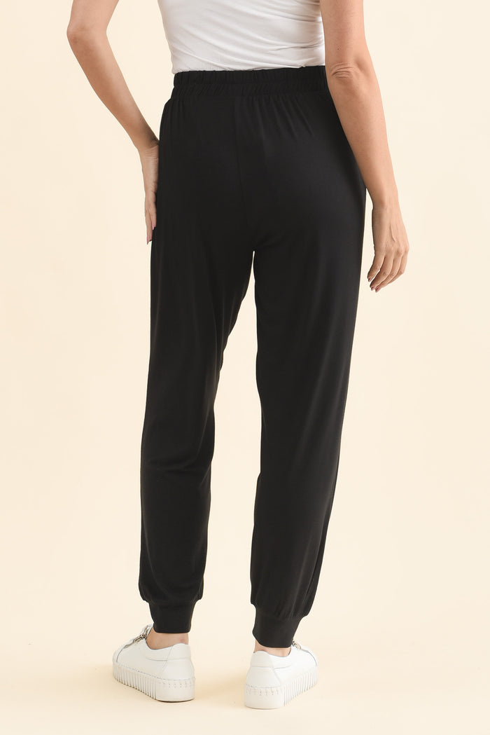 Louis Black Jogger Pants,Back,Brunette model,alt text|model:MJ