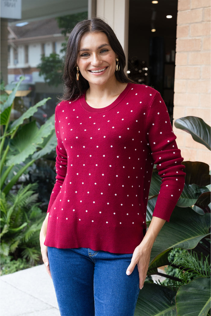 Louis Burgundy Spot Knit Sweater,Lifestyle