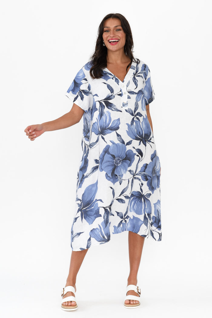 Louisiana White Floral Button Dress,Brunette model,alt text|model:Brontie