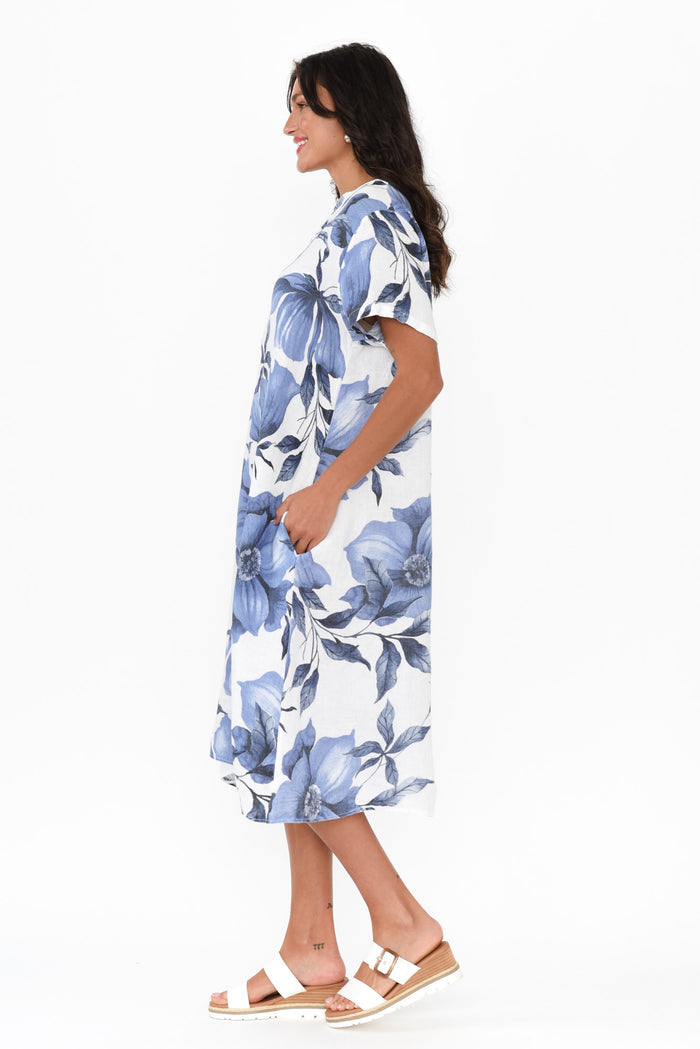 Louisiana White Floral Button Dress,Brunette model,alt text|model:Brontie