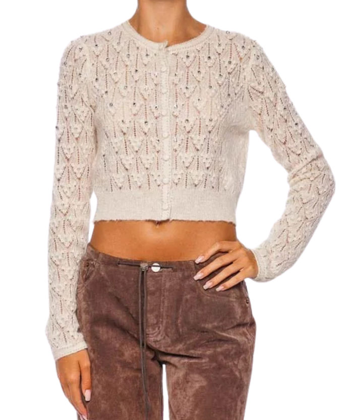 Love Shack Fancy Women Calico Cardigan Ivory Distressed/seasonal womens Love Shack Fancy