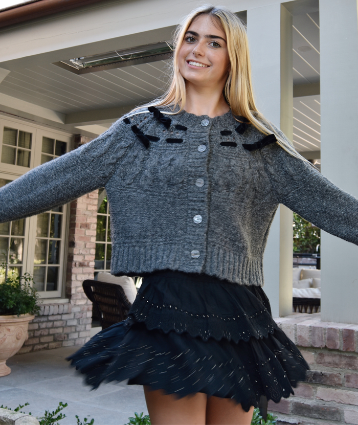 Love Shack Fancy Women Clementian Cardigan Dark Grey Melange Distressed/seasonal womens Love Shack Fancy Grey Juniors/Women XXS