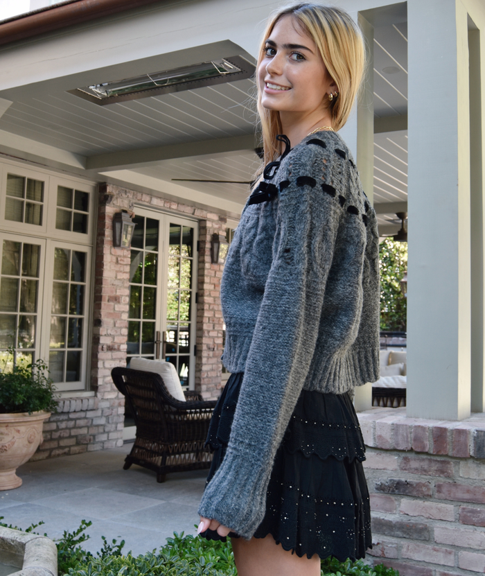 Love Shack Fancy Women Clementian Cardigan Dark Grey Melange Distressed/seasonal womens Love Shack Fancy