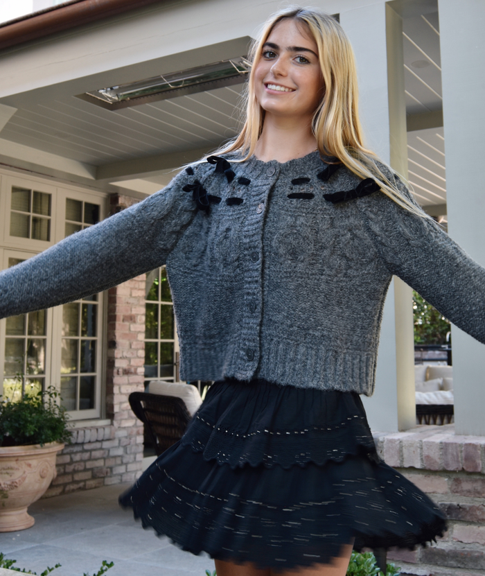Love Shack Fancy Women Clementian Cardigan Dark Grey Melange Distressed/seasonal womens Love Shack Fancy